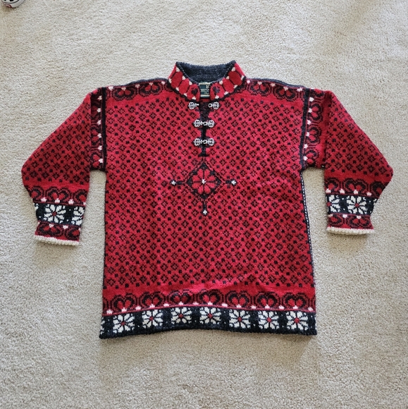 Dale Of Norway Haukeli Pullover Sweater Faire Isle Nordic 100% Wool Red Small - Picture 2 of 15